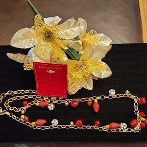 Holiday Lane Gold and Red Beaded Necklace